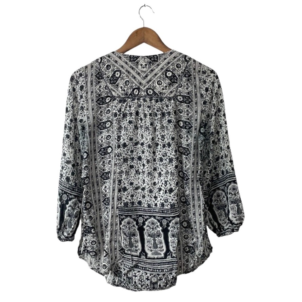 Lucky Brand Leah Black Gray Floral Boho Peasant Long Sleeve Blouse Size Small - Picture 4 of 7